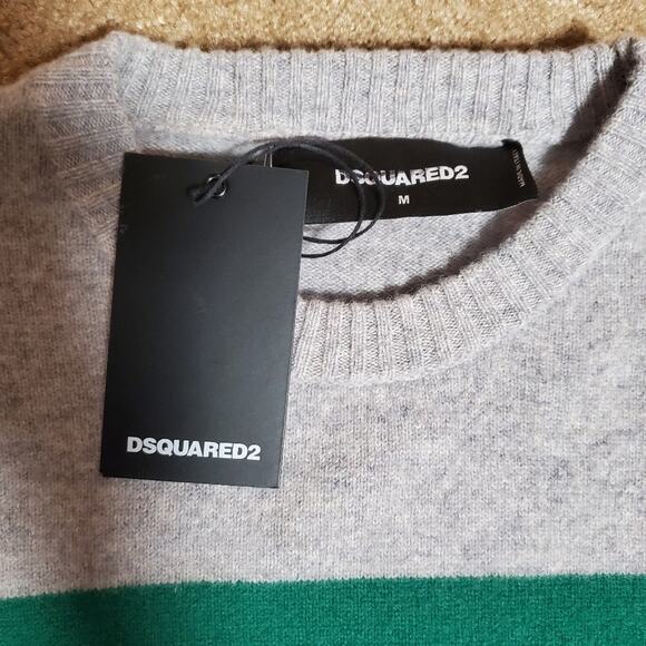 NWT$550 DSQUARED2 Mens Wool Red Black Green Striped Crewneck Sweater Top Sz Med - Picture 11 of 11